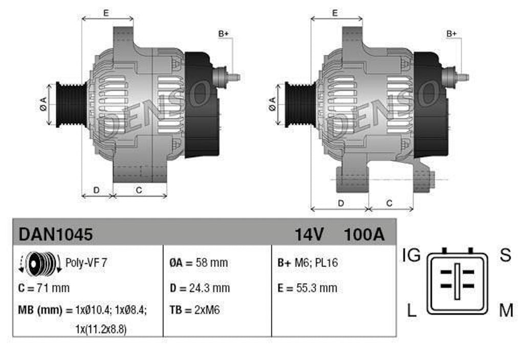 DENSO Lichtmaschine Generator passend für TOYOTA 100A 27060-0R040  DAN1045