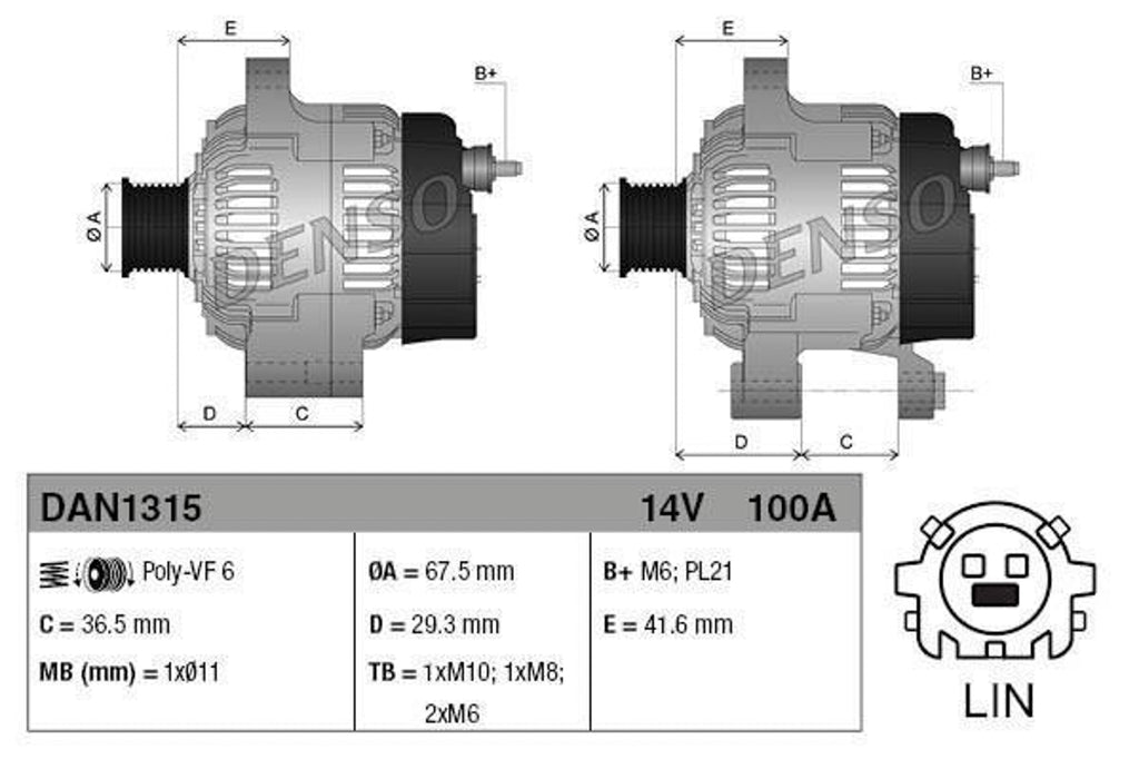 DENSO Lichtmaschine Generator passend für TOYOTA 100A 27060-0Q151  DAN1315