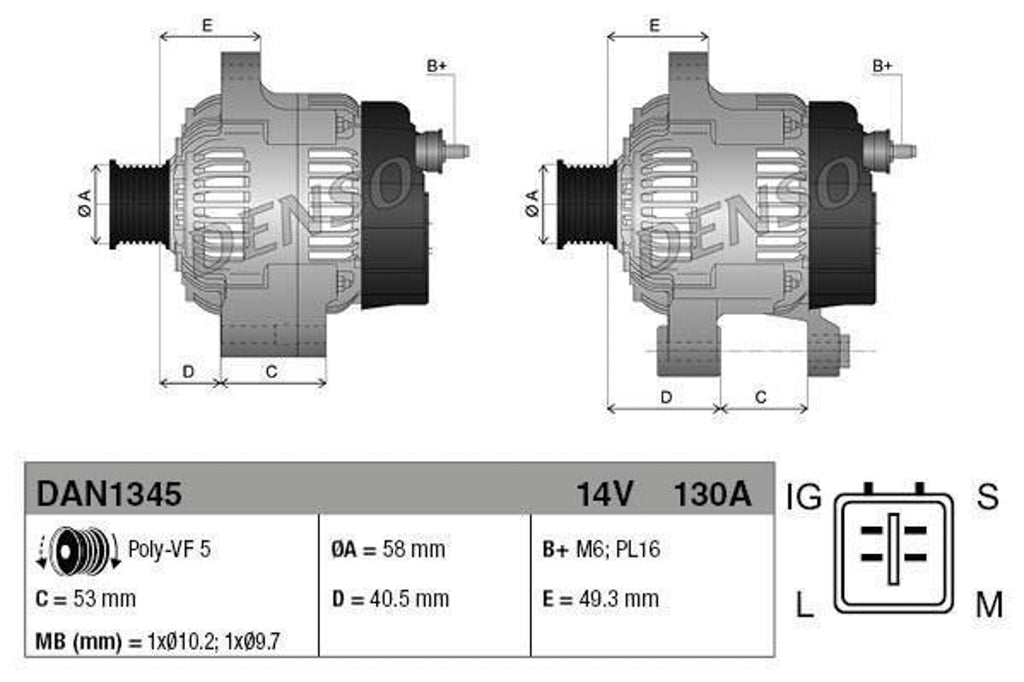 DENSO Lichtmaschine Generator passend für TOYOTA 130A 27060-27040  DAN1345