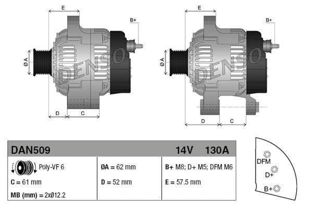 DENSO Lichtmaschine Generator passend für OPEL VAUXHALL 130A 13153236  DAN509