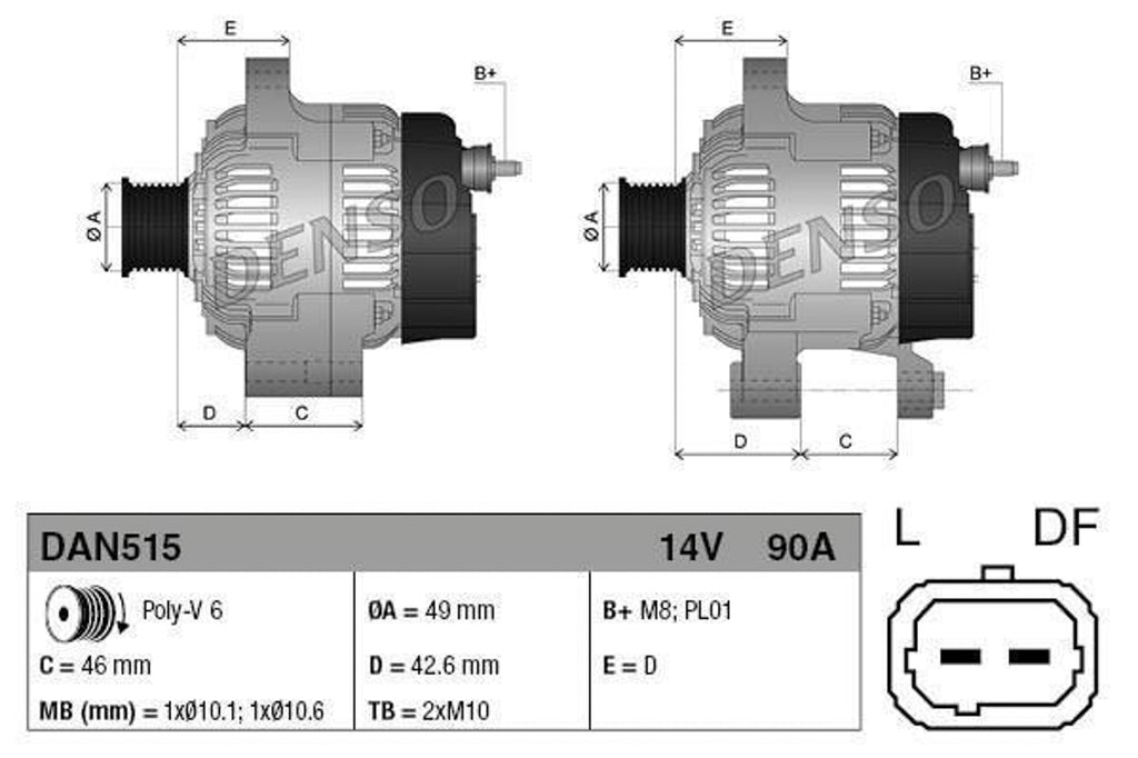 DENSO Lichtmaschine Generator passend für PEUGEOT CITROEN 90A 9638543680  DAN515