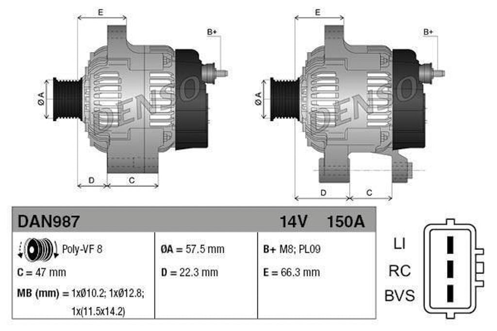 DENSO Lichtmaschine Generator passend für LAND ROVER 150A YLE500400  DAN987