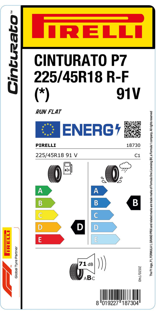 1x Pirelli CINTURATO P7 RF (*) 225/45 R 18 CAR SUMMER TIRES