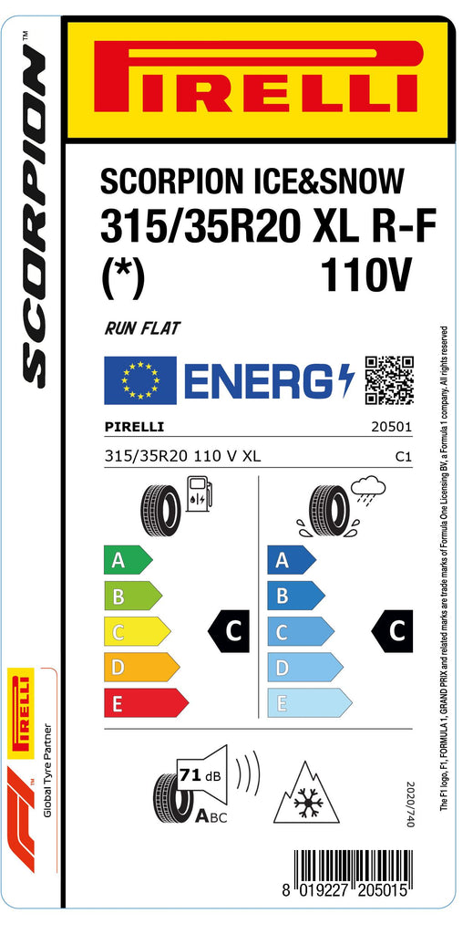 1x Pirelli SCORPION ICE &amp; SNOW M+S 3PMSF XL RB RF (*) 315/35 R 20 SUV &amp; 4x4 WINTER TIRE