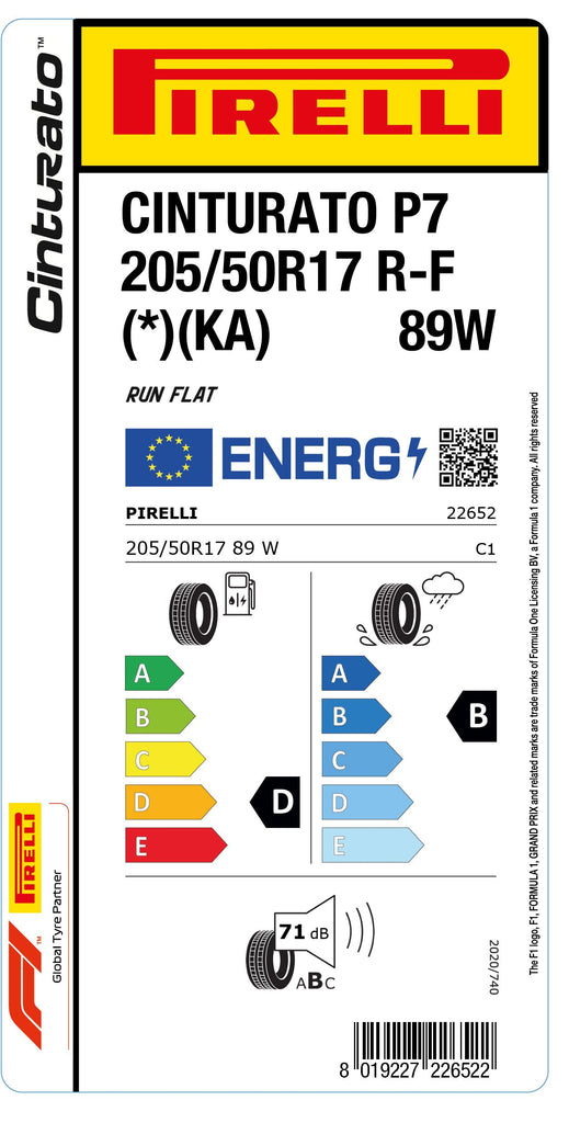 1x Pirelli CINTURATO P7 RF (*)(KA) 205/50 R 17 PKW-SOMMERREIFEN