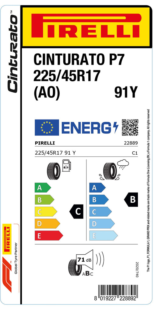 1x Pirelli CINTURATO P7 (AO) 225/45 R 17 PKW-SOMMERREIFEN