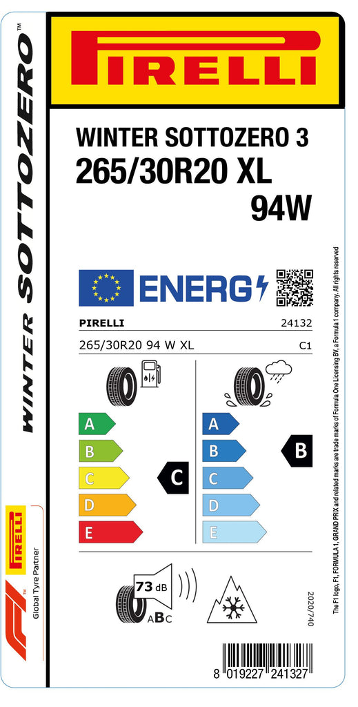 1x Pirelli WINTER SOTTOZERO 3 M+S 3PMSF XL 265/30 R 20 PKW-WINTERREIFEN