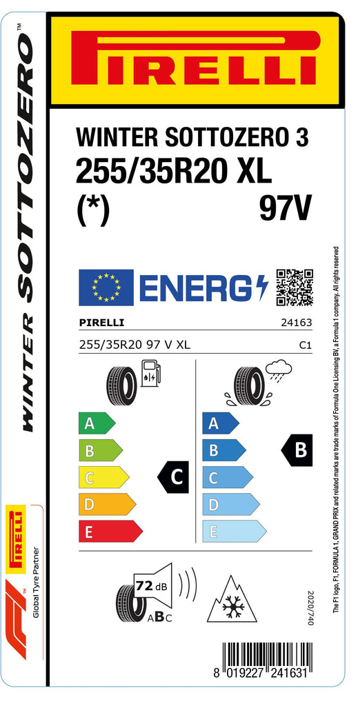 1x Pirelli WINTER SOTTOZERO 3 M+S 3PMSF XL (*) 255/35 R 20 PKW-WINTERREIFEN