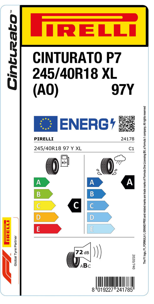 1x Pirelli CINTURATO P7 XL (AO) 245/40 R 18 PKW-SOMMERREIFEN