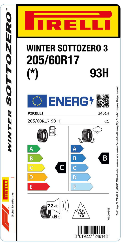 1x Pirelli WINTER SOTTOZERO 3 M+S 3PMSF (*) 205/60 R 17 PKW-WINTERREIFEN