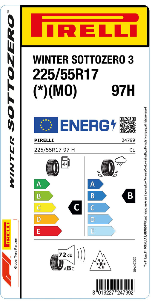 1x Pirelli WINTER SOTTOZERO 3 M+S 3PMSF (*)(MO) 225/55 R 17 CAR WINTER TIRE