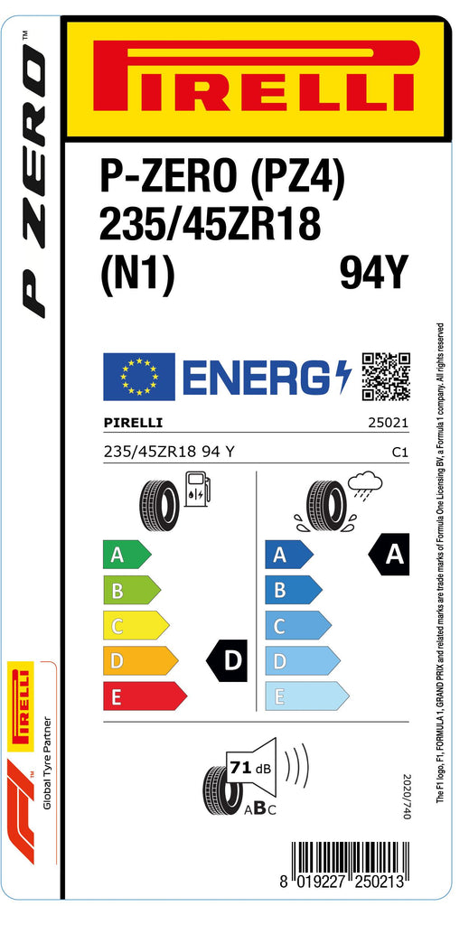 1x Pirelli P-ZERO (PZ4) Sports Car (N1) 235/45 ZR 18 PKW-SOMMERREIFEN