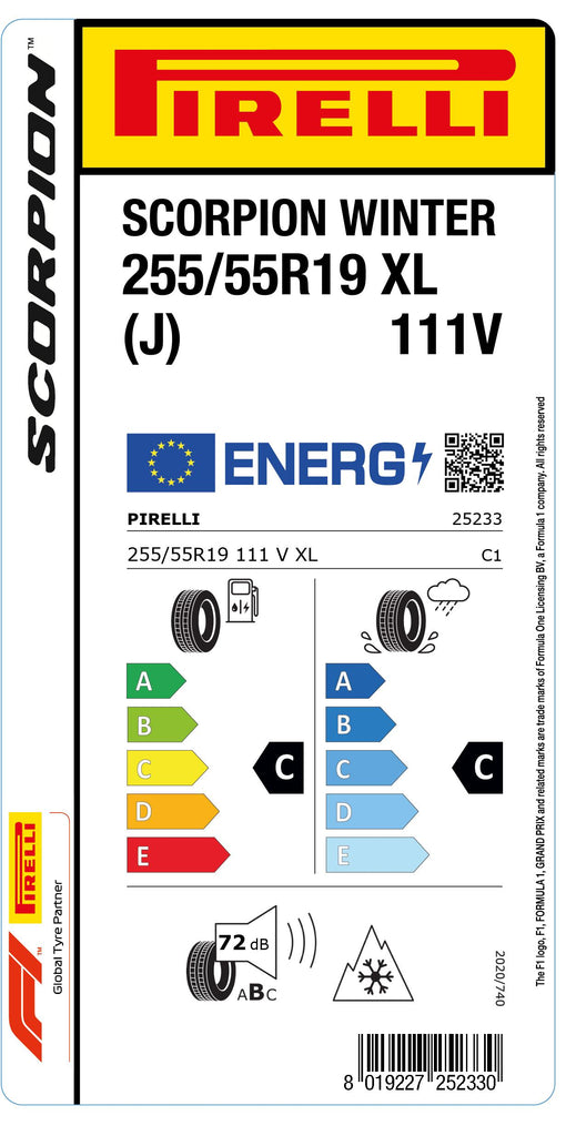 1x Pirelli SCORPION WINTER M+S 3PMSF XL (J) 255/55 R 19 SUV &amp; 4x4 WINTER TIRE