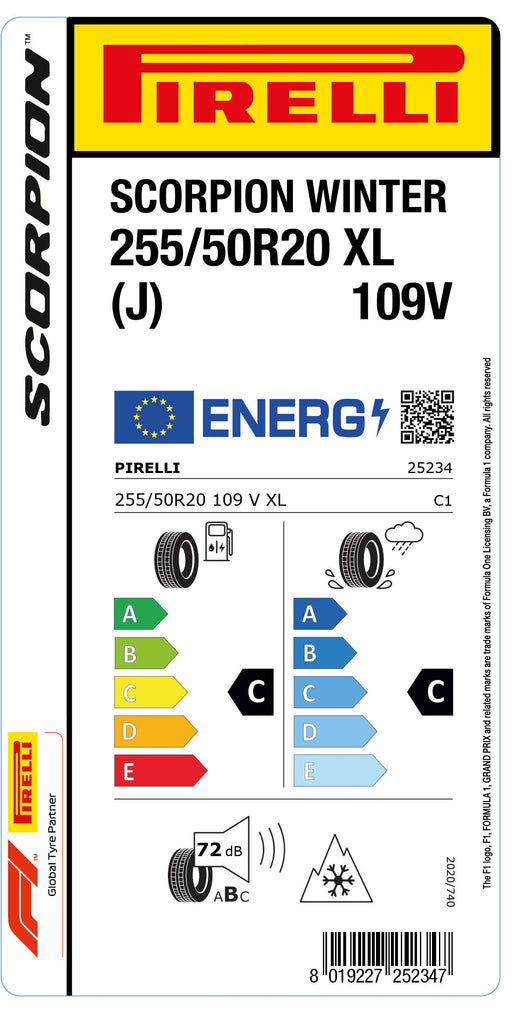 1x Pirelli SCORPION WINTER M+S 3PMSF XL (J) 255/50 R 20 SUV- &4x4-WINTERREIFEN