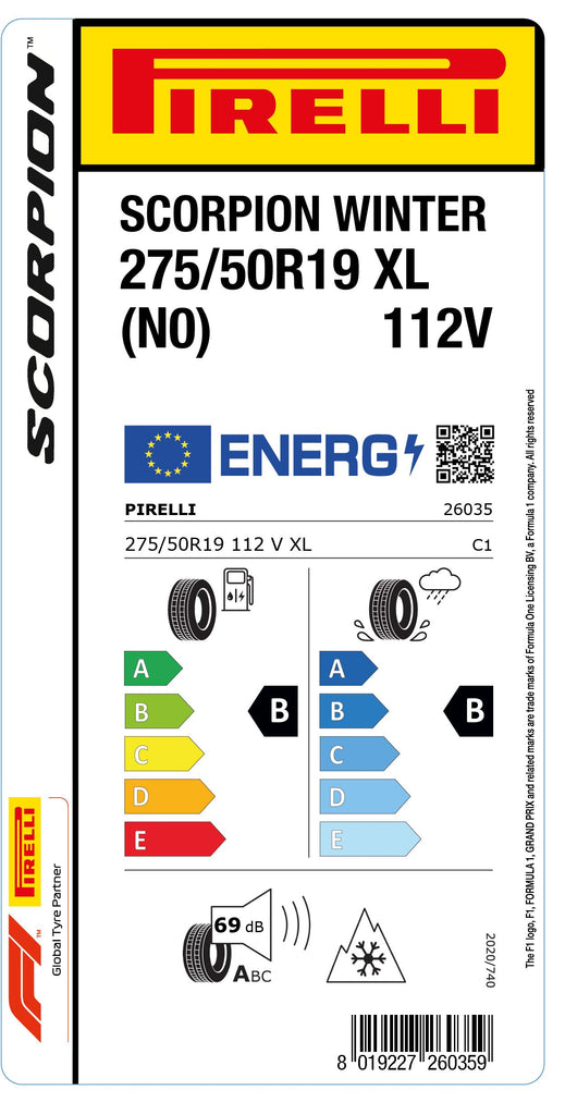 1x Pirelli SCORPION WINTER M+S 3PMSF XL (N0) 275/50 R 19 SUV- &4x4-WINTERREIFEN