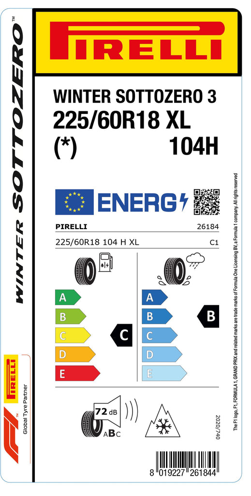 1x Pirelli WINTER SOTTOZERO 3 M+S 3PMSF XL (*) 225/60 R 18 SUV- &4x4-WINTERREIFEN