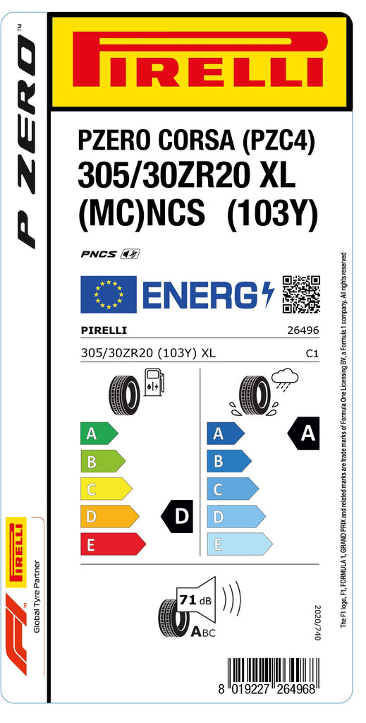 1x Pirelli PZERO CORSA (PZC4) XL (MC) PNCS 305/30 ZR 20 PKW-SOMMERREIFEN