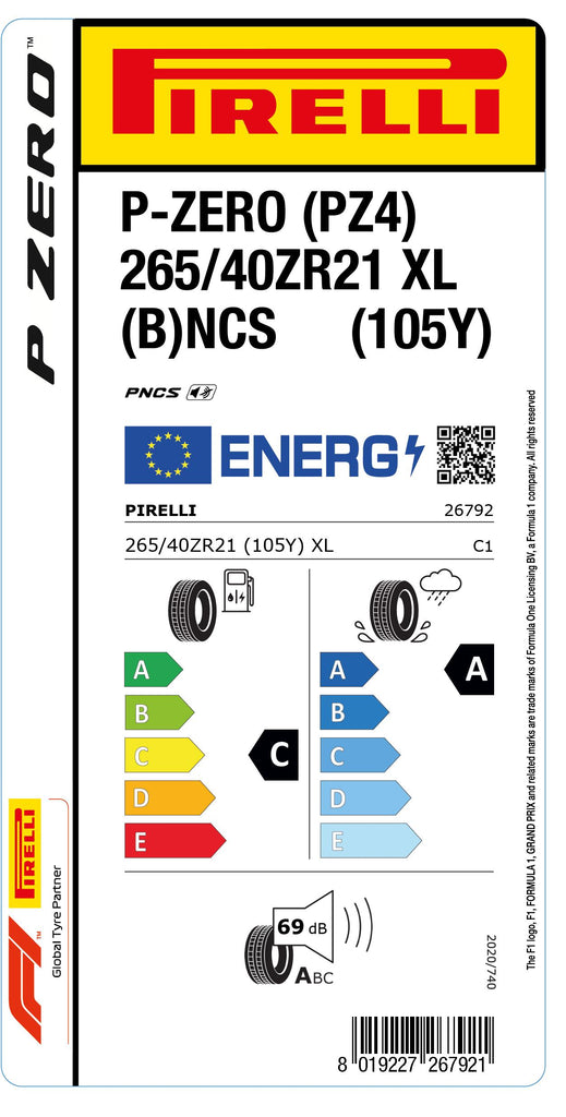 1x Pirelli P-ZERO (PZ4) Luxury Saloon XL (B) PNCS 265/40 ZR 21 PKW-SOMMERREIFEN