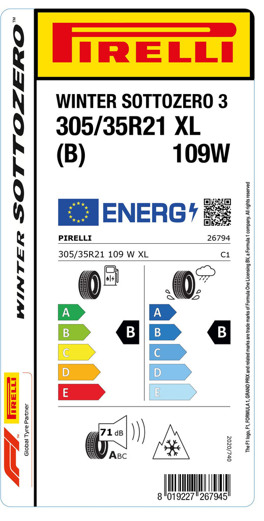 1x Pirelli WINTER SOTTOZERO 3 M+S 3PMSF XL (B) 305/35 R 21 PKW-WINTERREIFEN