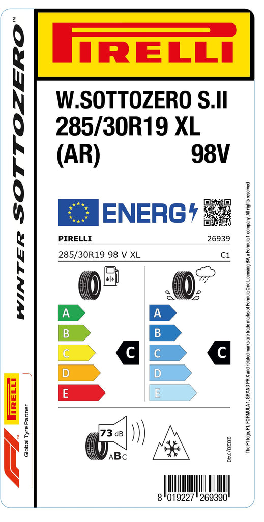 1x Pirelli WINTER 240 SOTTOZERO SERIES II M+S 3PMSF XL (AR) 285/30 R 19 CAR WINTER TIRE