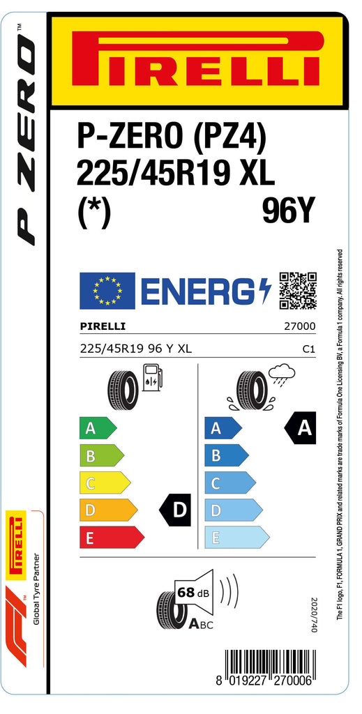 1x Pirelli P-ZERO (PZ4) Luxury Saloon XL (*) 225/45 R 19 PKW-SOMMERREIFEN