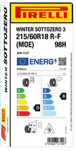 Laden Sie das Bild in den Galerie-Viewer, 1x Pirelli WINTER SOTTOZERO 3 M+S 3PMSF RF (MOE) 215/60 R 18 PKW-WINTERREIFEN