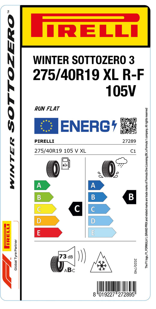 1x Pirelli WINTER SOTTOZERO 3 M+S 3PMSF XL RF 275/40 R 19 PKW-WINTERREIFEN
