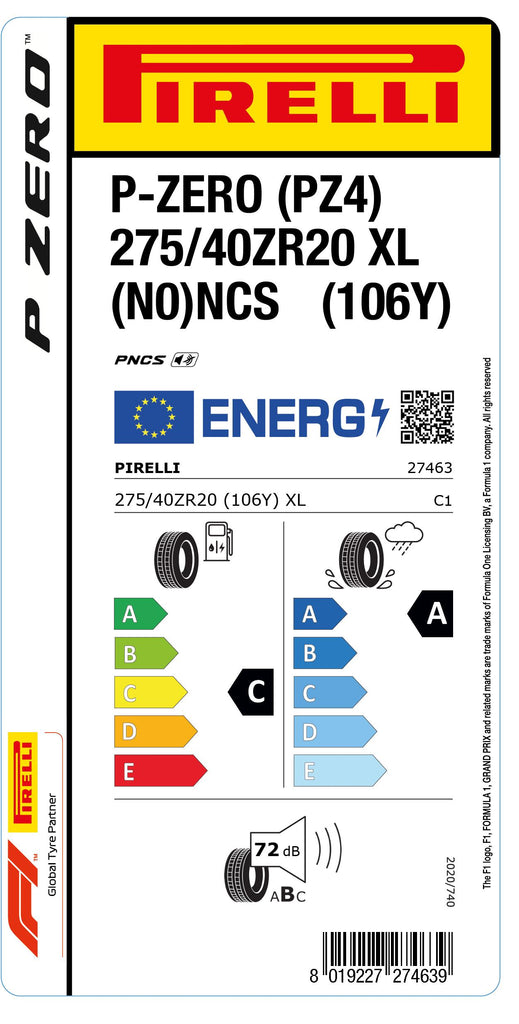 1x Pirelli P-ZERO (PZ4) Sports Car XL (N0) PNCS 275/40 ZR 20 PKW-SOMMERREIFEN