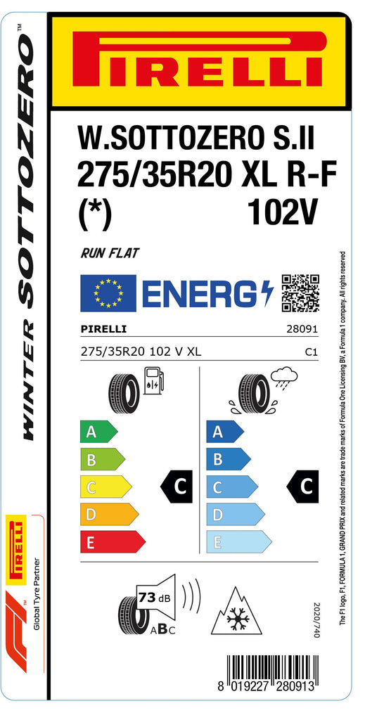 1x Pirelli WINTER 240 SOTTOZERO SERIES II M+S 3PMSF XL RF (*) 275/35 R 20 CAR WINTER TIRE
