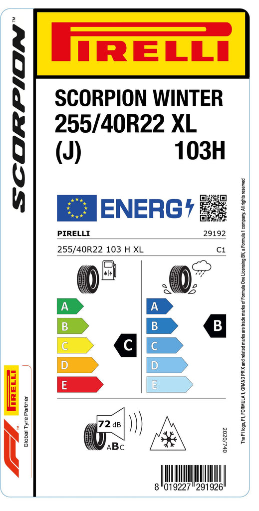 1x Pirelli SCORPION WINTER M+S 3PMSF XL (J) 255/40 R 22 SUV- &4x4-WINTERREIFEN