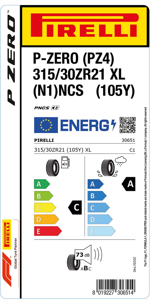 1x Pirelli P-ZERO (PZ4) Sports Car XL (N1) PNCS 315/30 ZR 21 PKW-SOMMERREIFEN