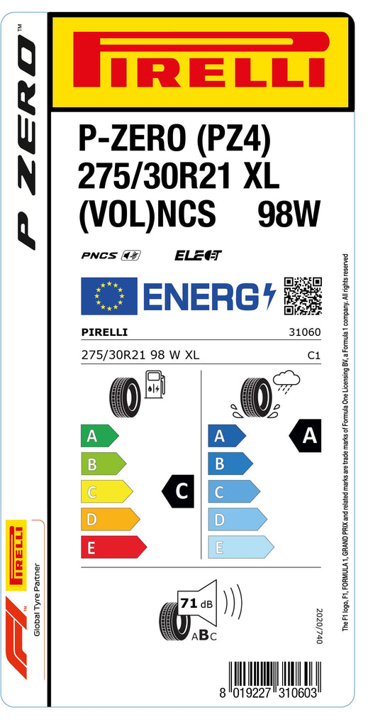 1x Pirelli P-ZERO (PZ4) Sports Car XL (VOL) PNCS 275/30 R 21 PKW-SOMMERREIFEN