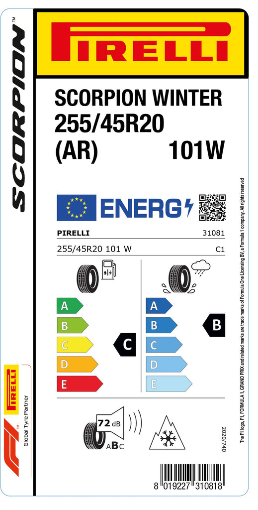 1x Pirelli SCORPION WINTER M+S 3PMSF (AR) 255/45 R 20 SUV- &4x4-WINTERREIFEN