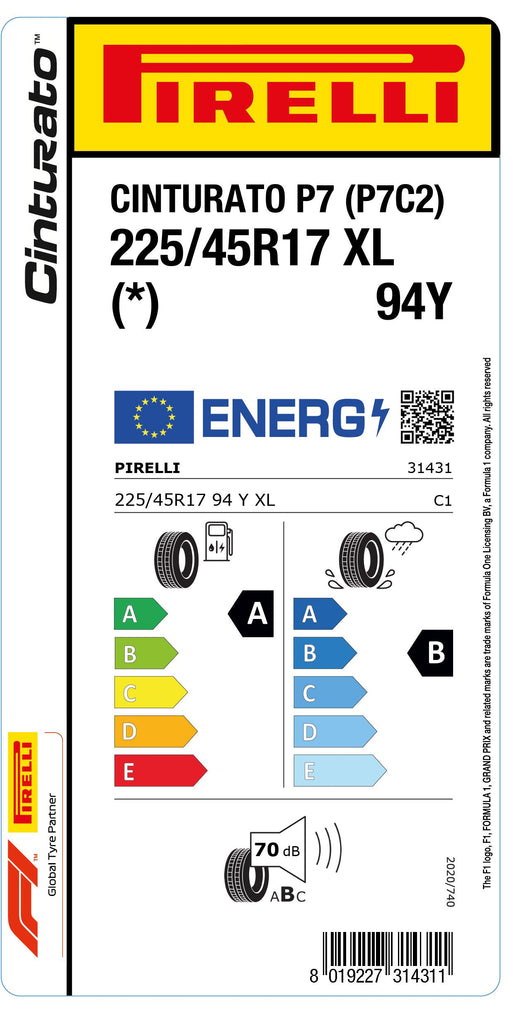 1x Pirelli CINTURATO P7 (P7C2) XL (*) 225/45 R 17 PKW-SOMMERREIFEN
