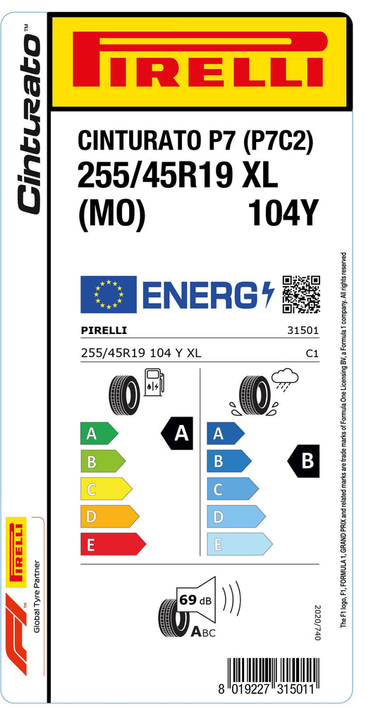 1x Pirelli CINTURATO P7 (P7C2) XL (MO) 255/45 R 19 PKW-SOMMERREIFEN