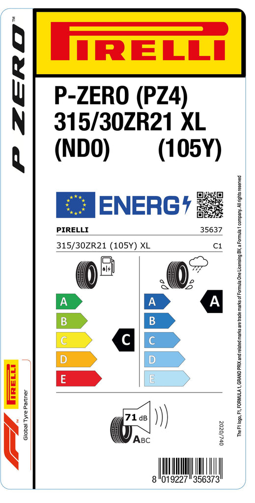 1x Pirelli P-ZERO (PZ4) Sports Car XL (ND0) 315/30 ZR 21 PKW-SOMMERREIFEN