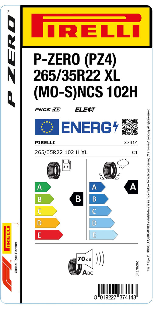 1x Pirelli P-ZERO (PZ4) Sports Car XL (MO-S) PNCS 265/35 R 22 passenger car summer tire