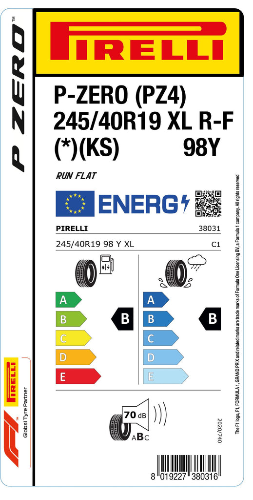 1x Pirelli P-ZERO (PZ4) Sports Car XL RF (*)(KS) 245/40 R 19 PKW-SOMMERREIFEN