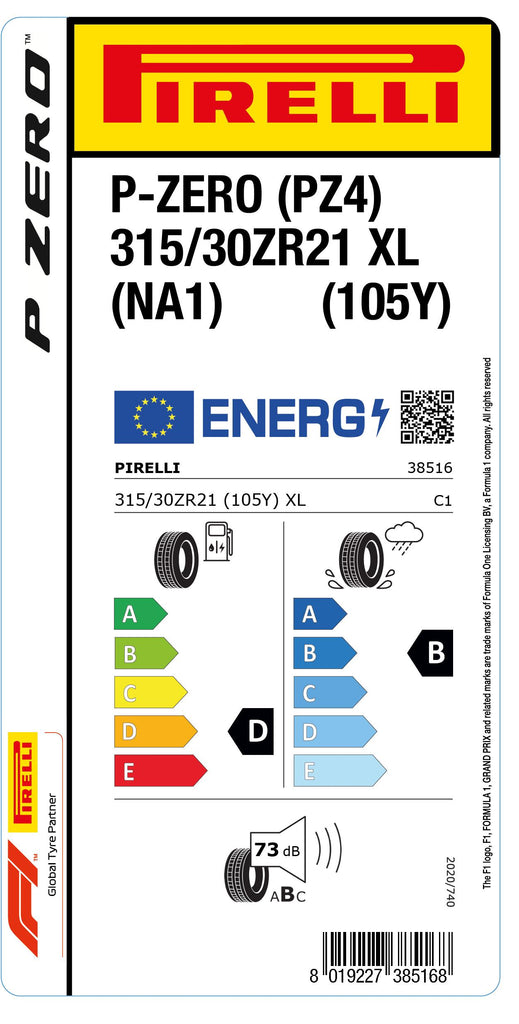 1x Pirelli P-ZERO (PZ4) Sports Car XL (NA1) 315/30 ZR 21 PKW-SOMMERREIFEN