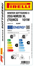 Charger l&#39;image dans la galerie, 1x Pirelli WINTER SOTTOZERO 3 M+S 3PMSF XL (T0) PNCS 255/40 R 20 PKW-WINTERREIFEN