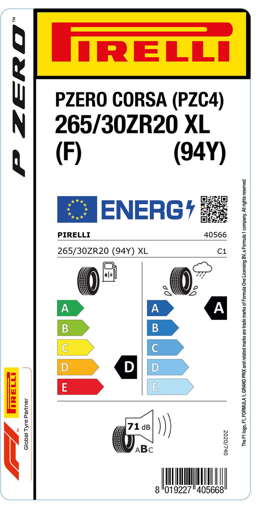 1x Pirelli PZERO CORSA (PZC4) XL (F) 265/30 ZR 20 PKW-SOMMERREIFEN