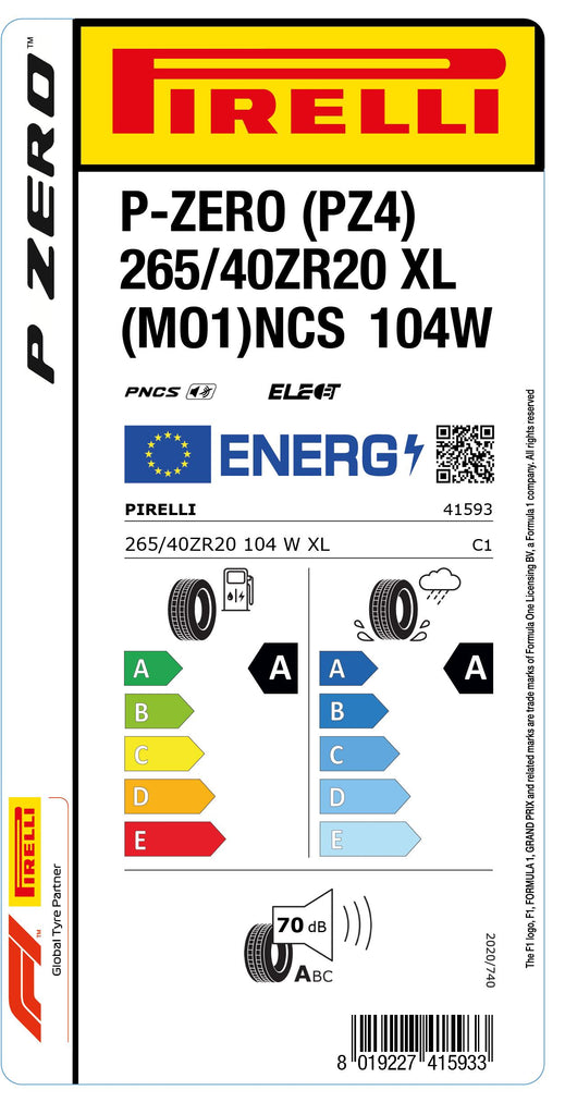 1x Pirelli P-ZERO (PZ4) Sports Car XL (MO1) PNCS 265/40 ZR 20 PKW-SOMMERREIFEN