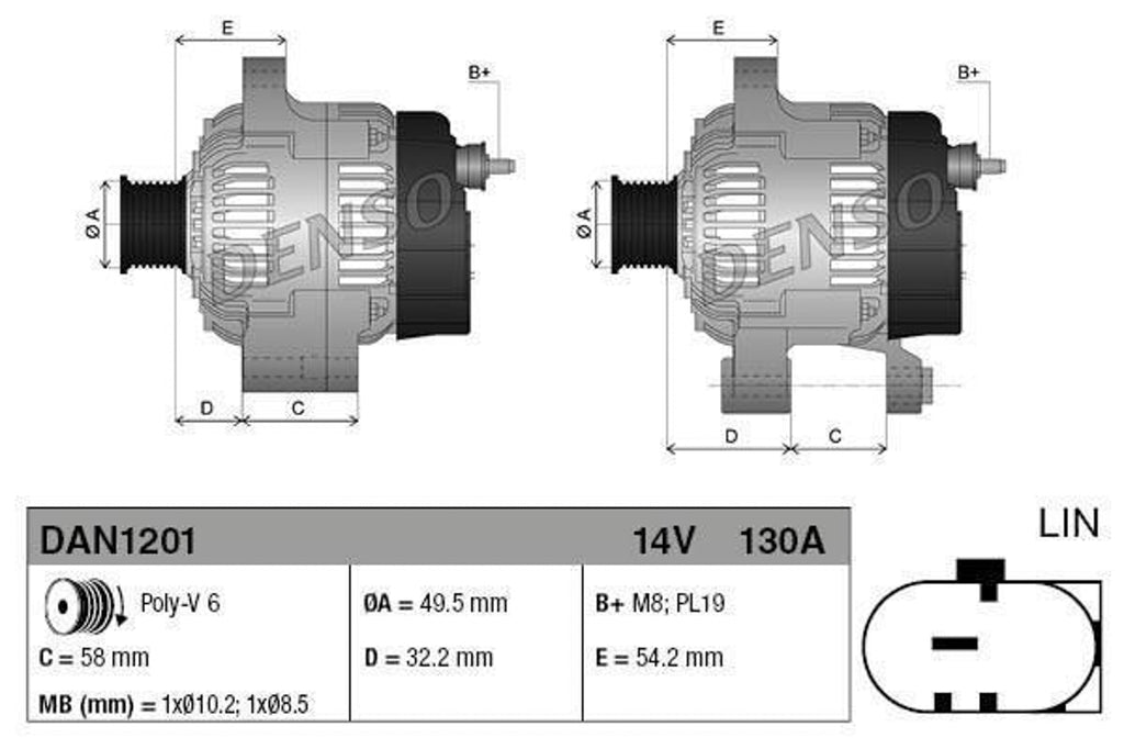 DENSO Lichtmaschine Generator passend für JAGUAR 130A 8X23-10300-BA  DAN1201