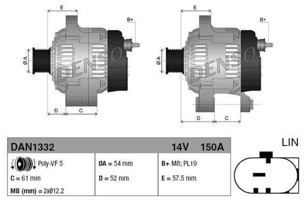 DENSO Lichtmaschine Generator passend für ALFA ROMEO FIAT JEEP 150A 51884239  DAN1332