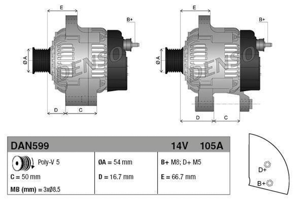 DENSO Lichtmaschine Generator passend für FIAT 105A 51859039  DAN599